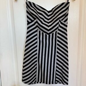 Papaya Black and Gray Striped Strapless Mini Dress